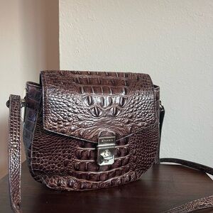 Brahmin Dark Brown Croc-Embossed Shoulder Bag
